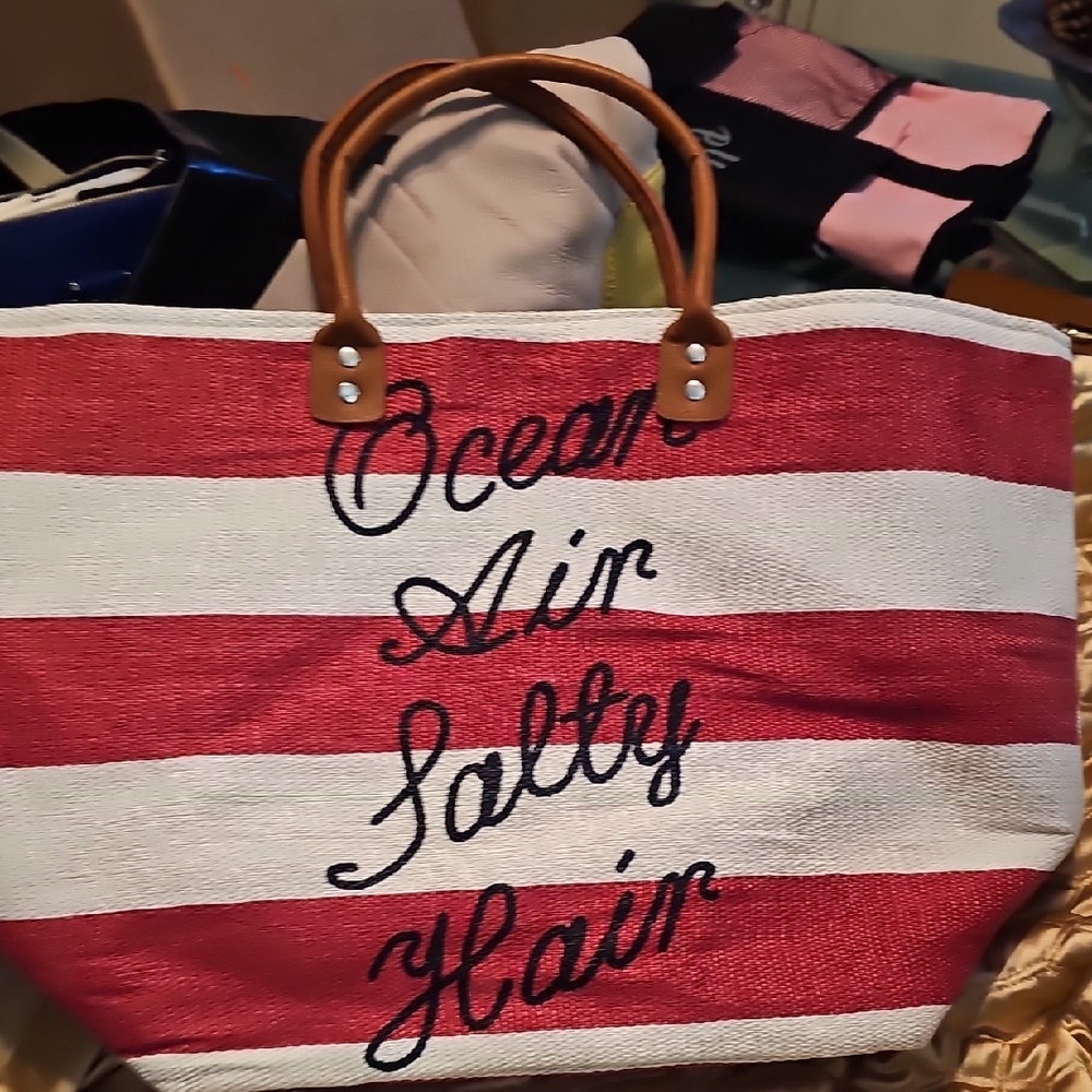 Red and White Striped Tote Bag